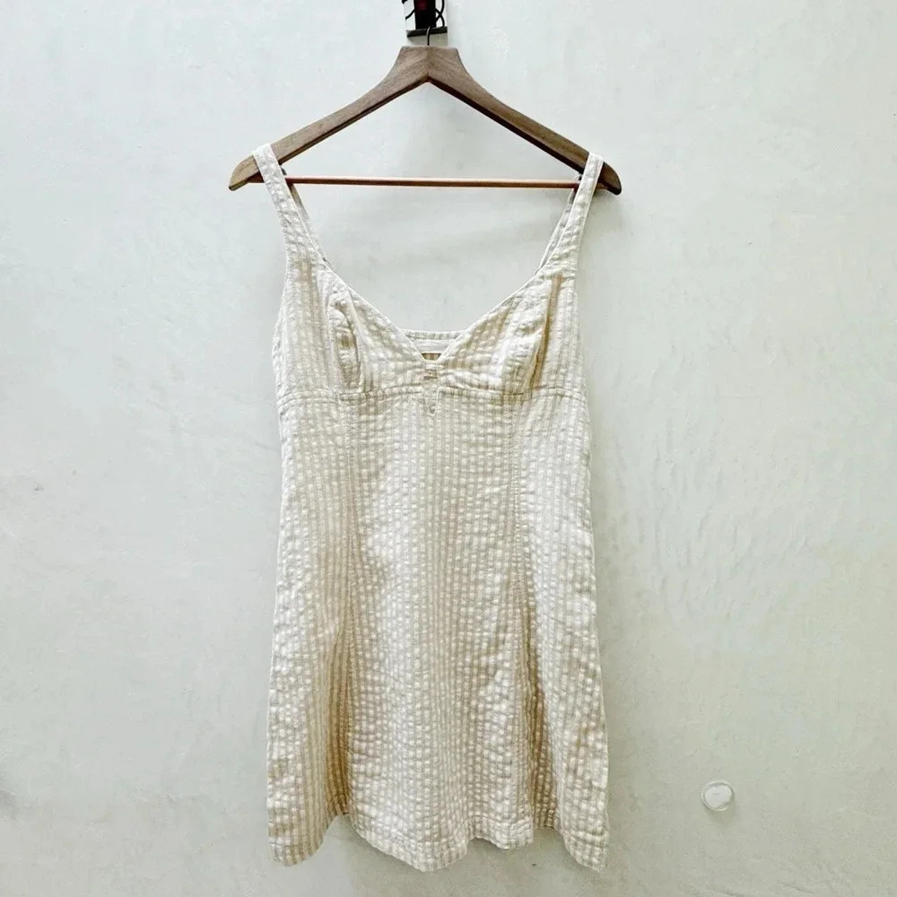 Urban Outfitters || Why Not Seersucker Mini Dress Ivory Medium - Picture 3 of 8